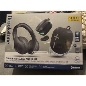 Brookstone Triple Wireless Audio Kit 12H Talk And Playtime Bluetooth 3 Piece Set